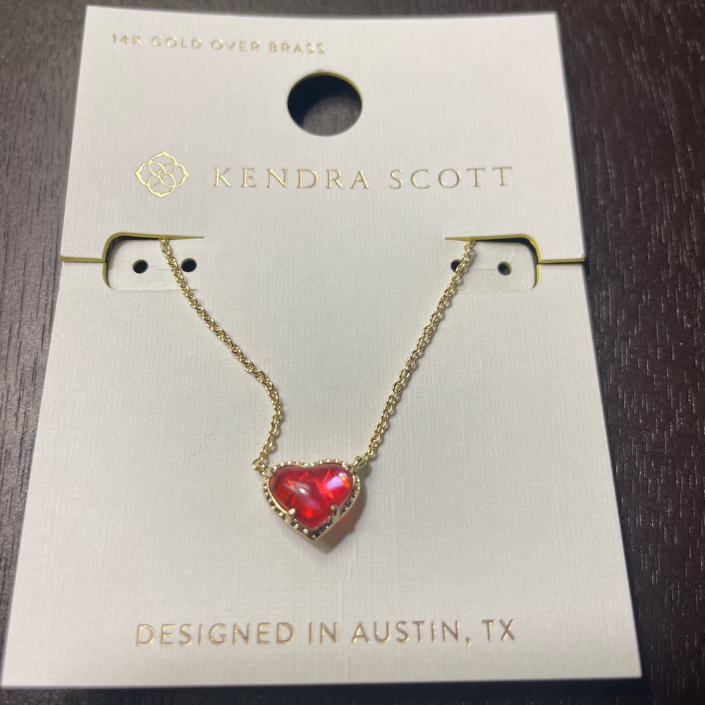 Kendra Scott Gold Necklace with Red Heart Pendant